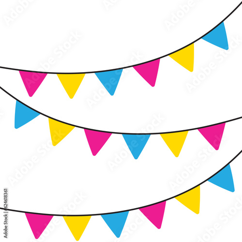 Pink, yellow, and blue colored party bunting, as the colors of the pansexual flag. LGBTQI concept. Flat vector illustration.	