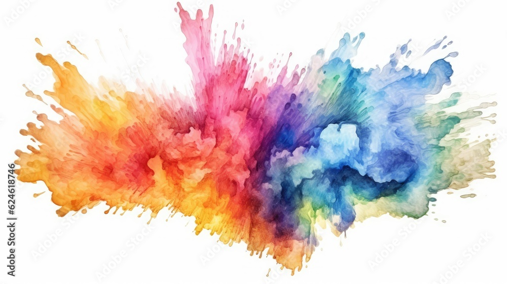 Abstract colorful rainbow color painting illustration, watercolor splashes  isolated on white background, ai generative