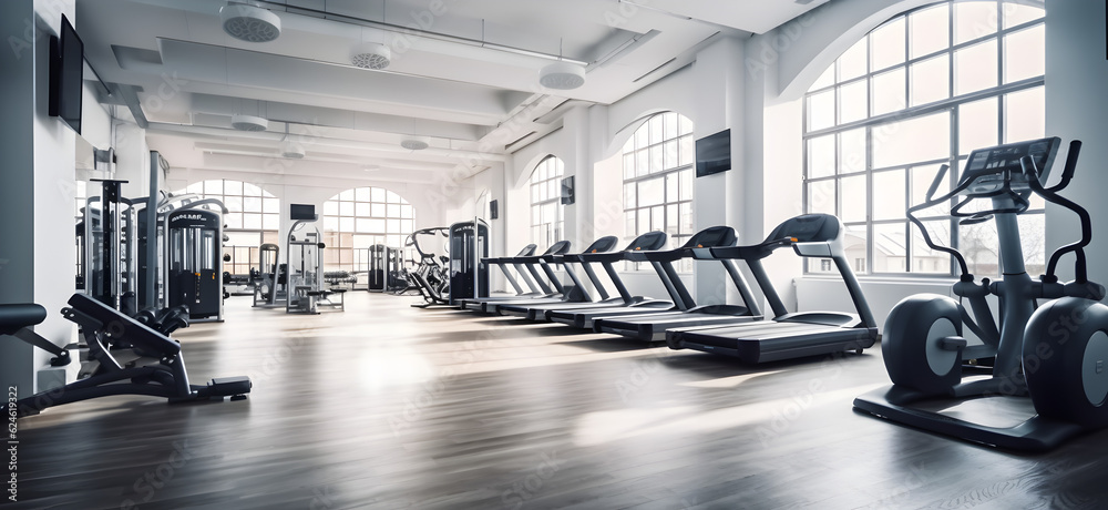 Modern Gym Room Fitness Center With Equipment Generative AI