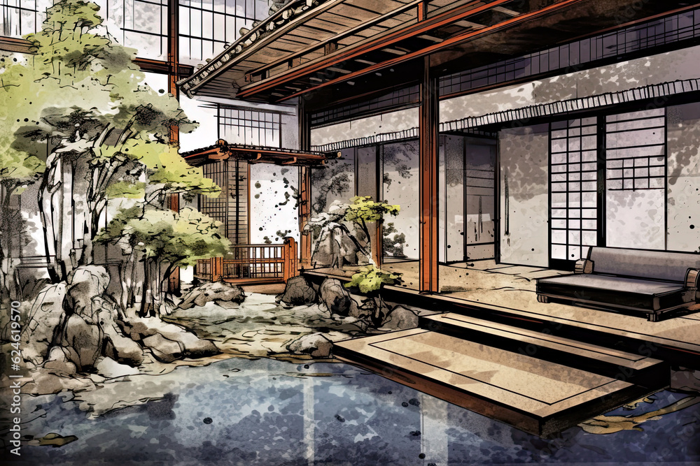 old wooden house and courtyard, Generative AI old wooden house and courtyard, Generative AI