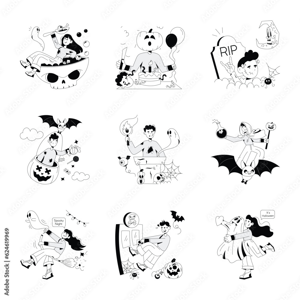 Fototapeta premium Set of Costume Party Hand Drawn Illustrations