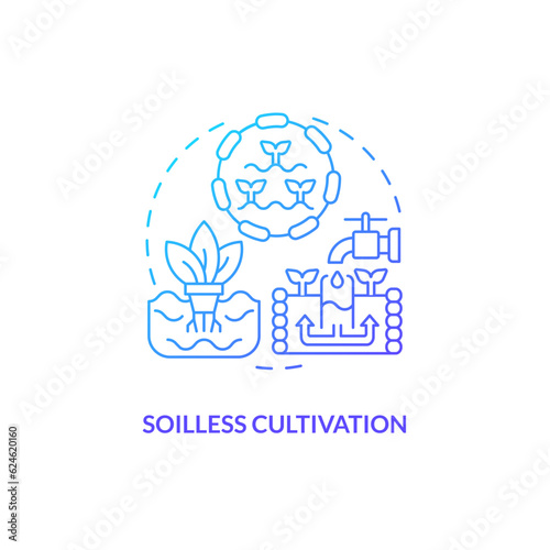 2D gradient soilless cultivation icon representing vertical farming and hydroponics concept  isolated vector  thin line illustration.