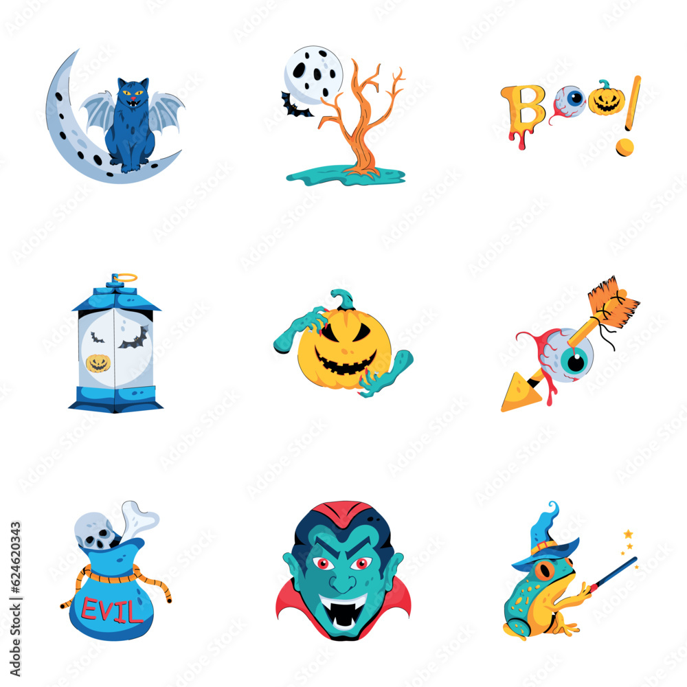 Obraz premium Spooky Set of Halloween Celebration Flat Icons