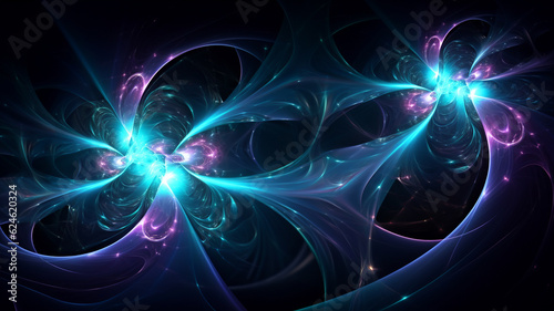 Abstract neon fractal wallpaper with space. Generative AI