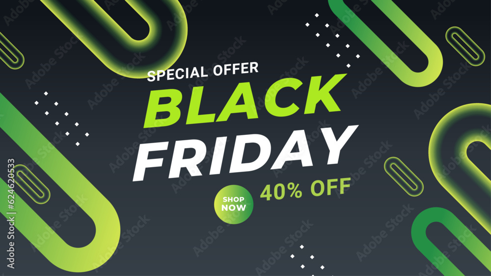 Naklejka premium Black Friday sale website banner design with geometric colorful element.
