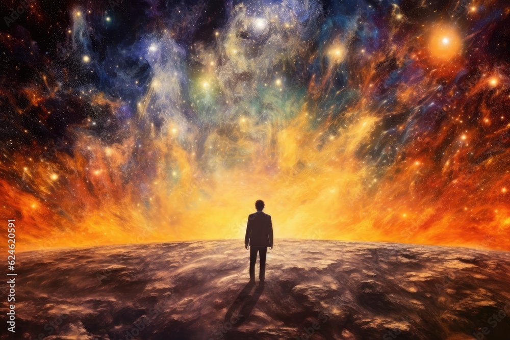 Man walking through the universe. Generative AI Man walking through the universe. Generative AI
