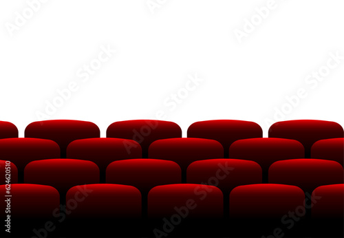 Cinema hall with red seats and blank white screen. Movie premiere. Vector