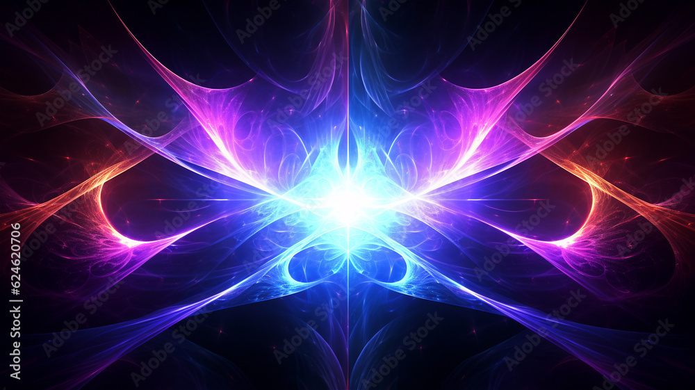 Abstract neon fractal wallpaper with space. Generative AI Abstract neon fractal wallpaper with space. Generative AI