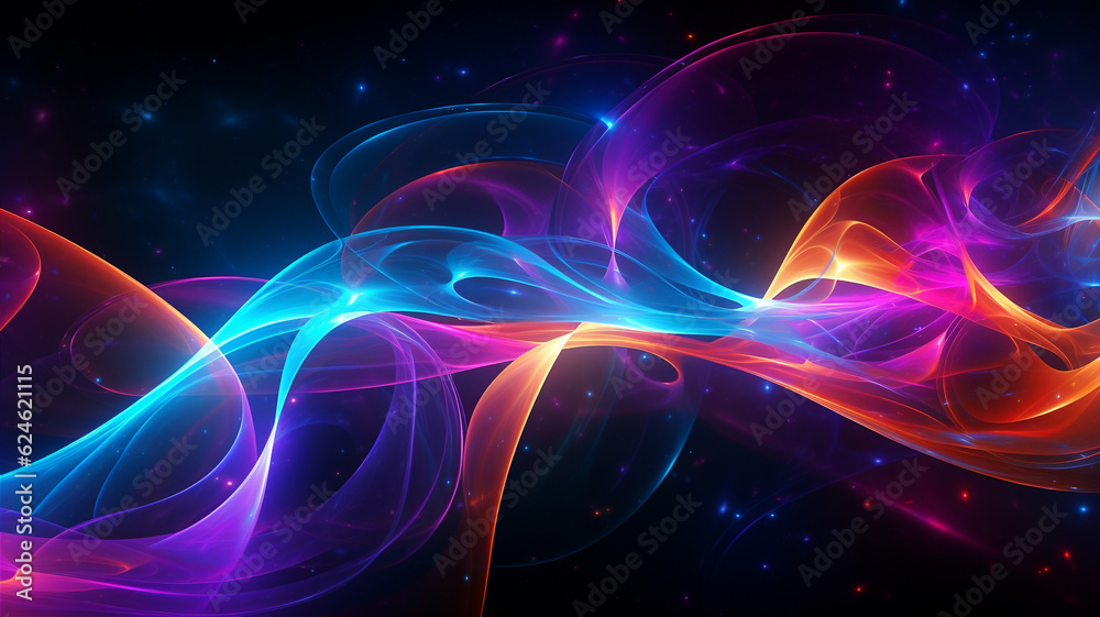 Abstract neon fractal wallpaper with space. Generative AI