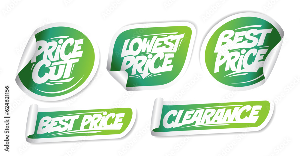 Price cut, lowest price, best price, clearance - stickers set