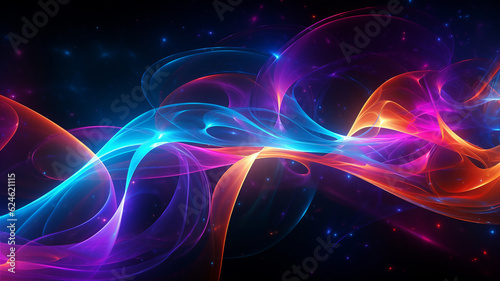 Abstract neon fractal wallpaper with space. Generative AI