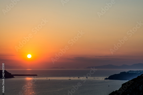 views of the village of Oia in Santorini  at sunset