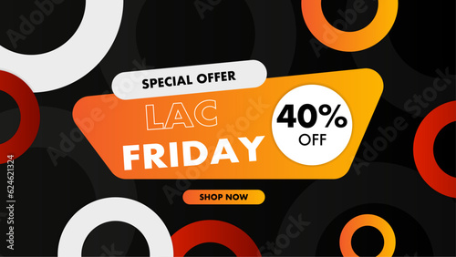 Black friday special offer. Social media web banner for shopping, sale, product promotion. Background for website and mobile app banner, email. Vector illustration in black, yellow and red colors.