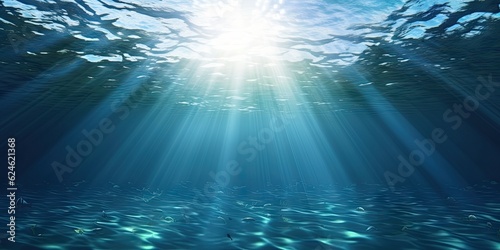 Beautiful blue ocean background with sunlight and undersea scene