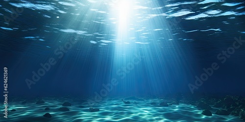 Fototapete Beautiful blue ocean background with sunlight and undersea scene