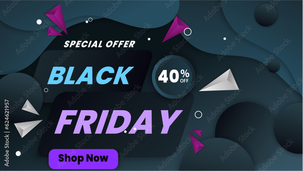 Black friday sale vector banner. Shop now. Online shopping template