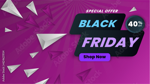 Black friday sale vector banner. Shop now. Online shopping template