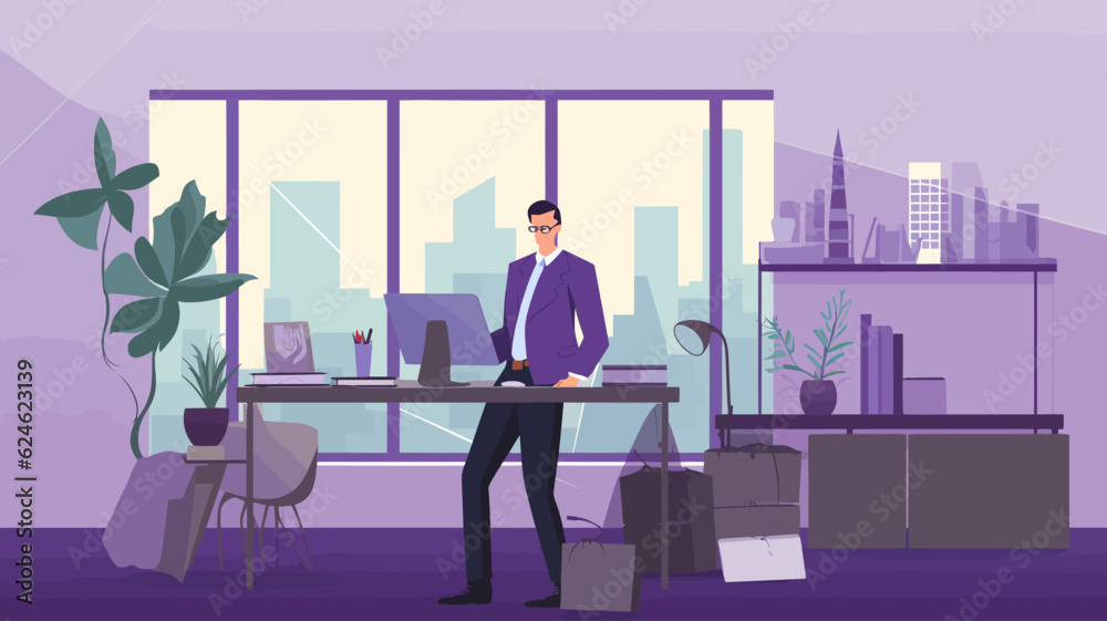 Concept vector illustration of a businessman working in an office. Concept vector illustration of a businessman working in an office.