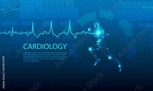 Cardiology heart with sign heartbeat and medical design over blue background.Vector illustration