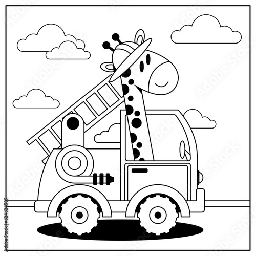 children's educational game. logical tasks. coloring book. giraffe. fire truck. car