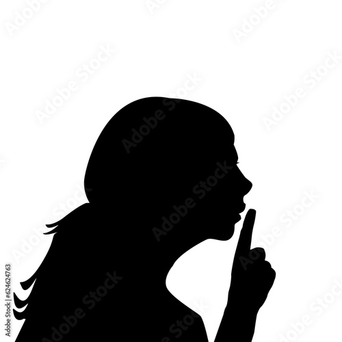 Silhouette of girl with finger on lips, silence gesture