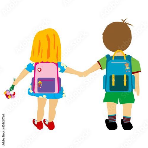 Cartoon boy and girl with schoolbags