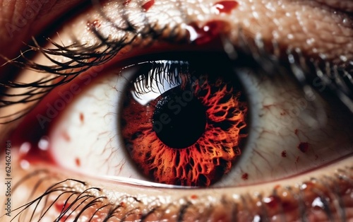 A close up of an eye with blood all over it. AI © Umar