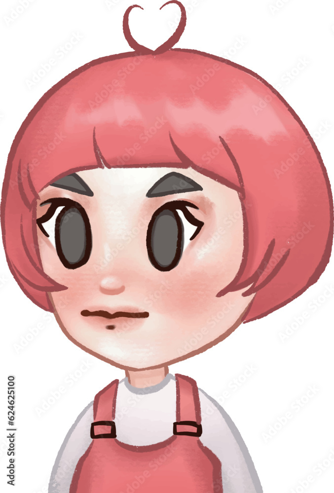 Cute Chibi Girl Short Pink Hair