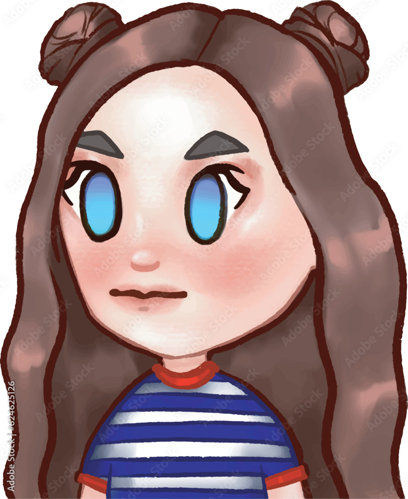 Cute chibi girl in red blue t-shirt Cute chibi girl in red blue t-shirt