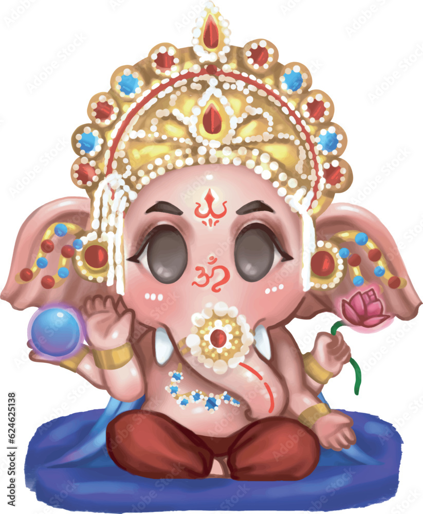 Cute Chibi Ganesha Hindu God Stock Vector | Adobe Stock