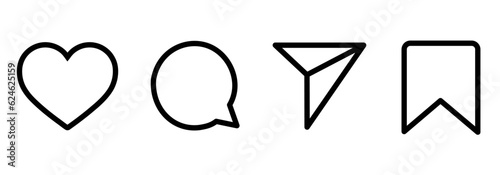 Like comment share & save icon outline. general social media user interface icon set. Editable stroke vector illustration