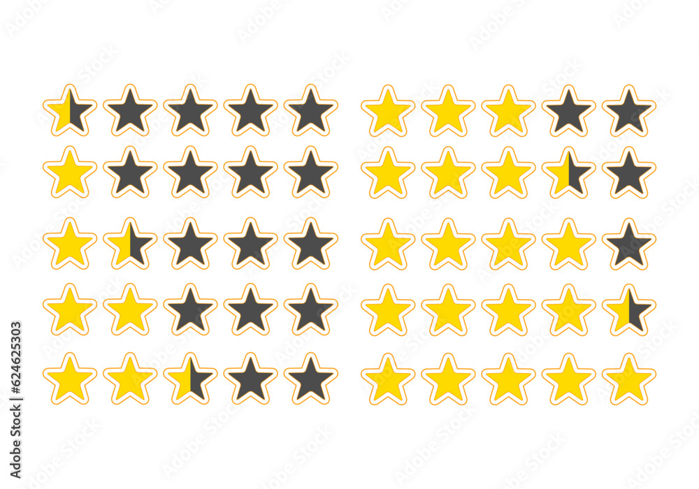 Rating stars flat cartoon vector set .Product rating or customer review for apps and websites Rating stars flat cartoon vector set .Product rating or customer review for apps and websites