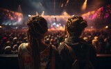 Women enjoying a live concert surrounded by a lively crowd. AI