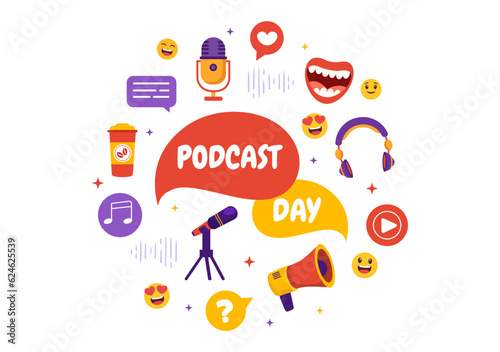 International Podcast Day Vector Illustration on September 30 with Broadcasting Studio Tools to Event Livestream in Cartoon Hand Drawn Templates