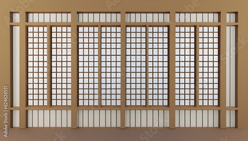 wooden Japanese window for Asian interior design decoration, background and wallpaper, traditional pattern, AI Generated