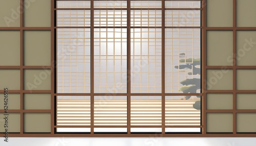 wooden Japanese shoji window for Asian interior design decoration  background and wallpaper  AI Generated
