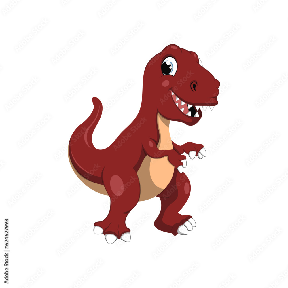 Cute dinosaur isolated on white background. Red dinosaur cartoon smiling. Vector stock. Dinosaurs character. Tyrannosaurus. Cute dinosaur isolated on white background. Red dinosaur cartoon smiling. Vector stock. Dinosaurs character. Tyrannosaurus.