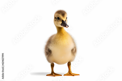 Leinwand Poster Portrait of a duck cub on a white background