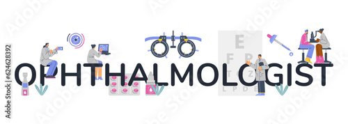 Ophthalmology services banner or site header, flat vector illustration isolated.