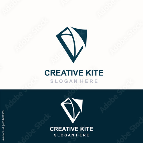 Kite logo design, flying paper kite Flat illustration vector company template