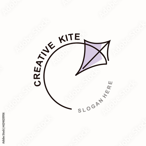 Kite logo design, flying paper kite Flat illustration vector company template