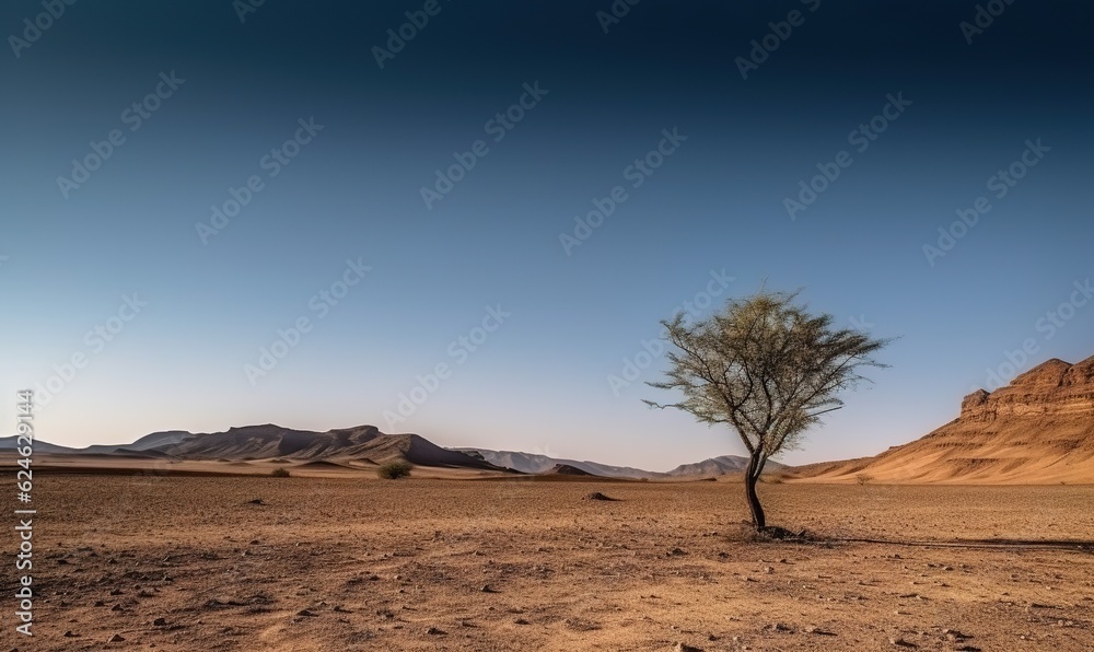 A solitary tree amidst the barren desert landscape A solitary tree amidst the barren desert landscape