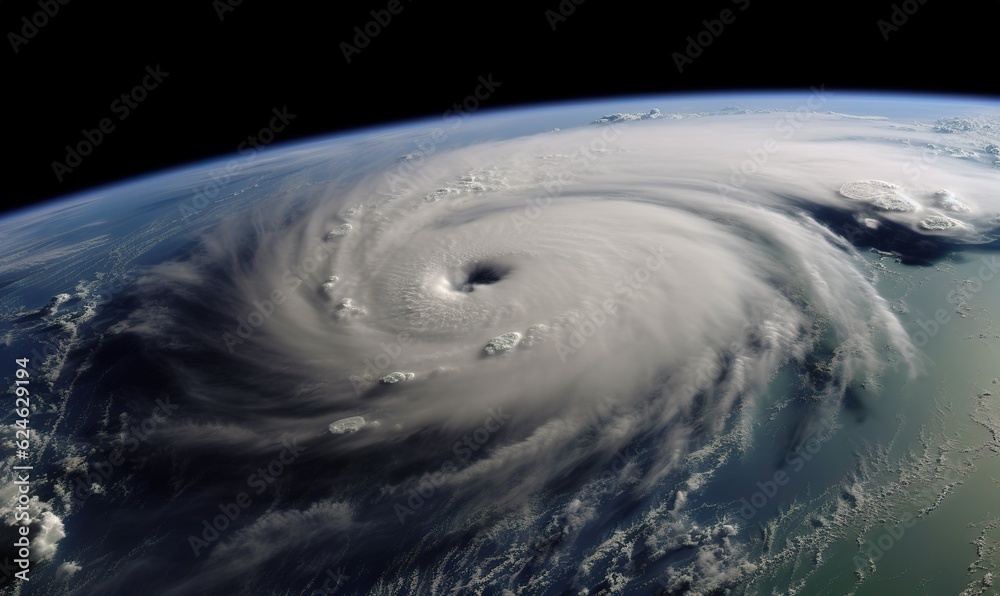 Storm clouds and wind of a hurricane from space.