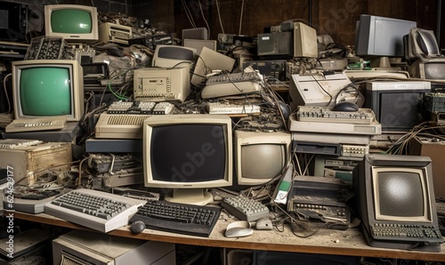 Pile of discarded electronics awaiting recycling
