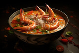 Spicy, Thai soup with Tom Yam shrimp. Generative AI