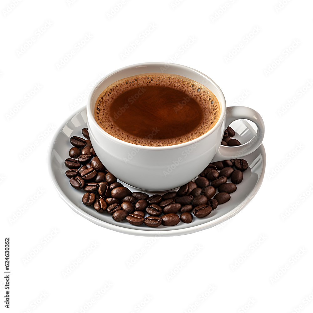 Fototapeta premium Cup of coffee with beans without background