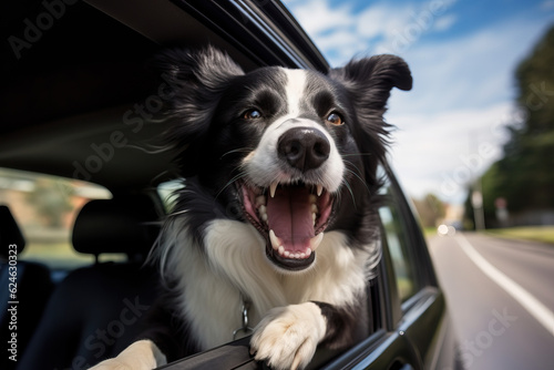 Excited Border Collie in Car created by Generative AI © Rajko