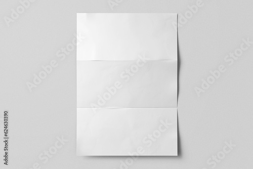 blank a4 three fold realistic texture paper urban street modern minimal vertical poster flyer mockup template isolated in white background 
