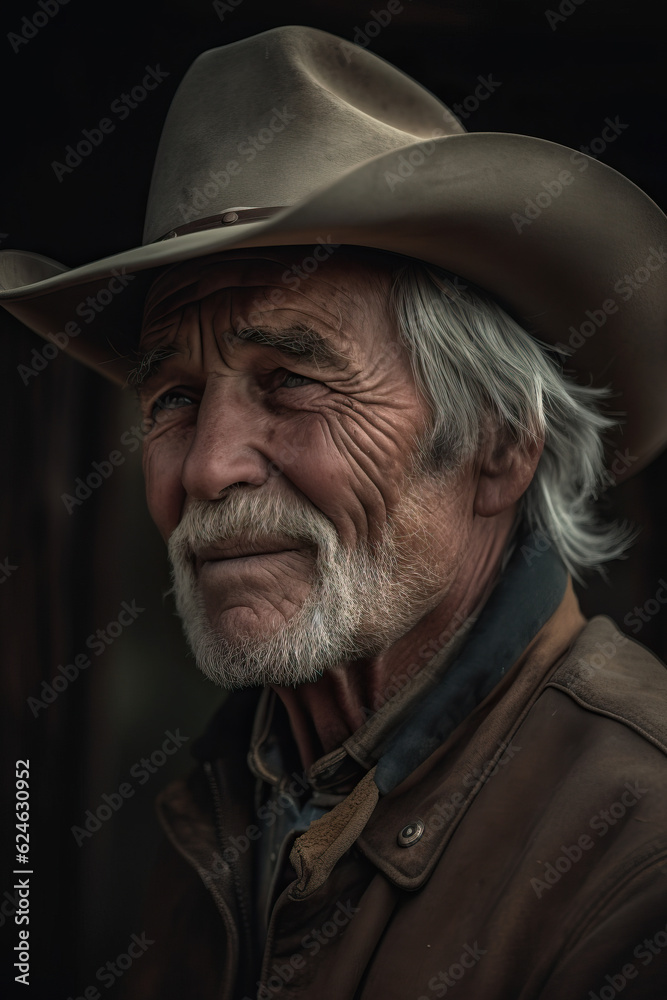 Portrait of an old cowboy created with Generative AI