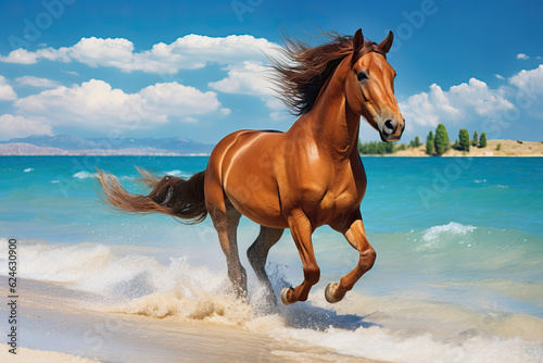 Horse Galloping on Beach created by Generative AI
